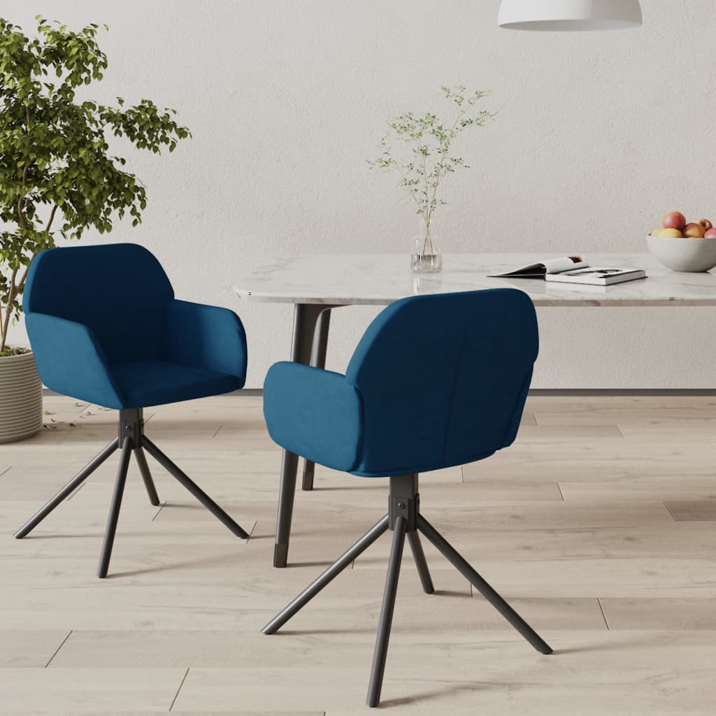 Swivel dining chairs, 2 pcs, blue, velvet