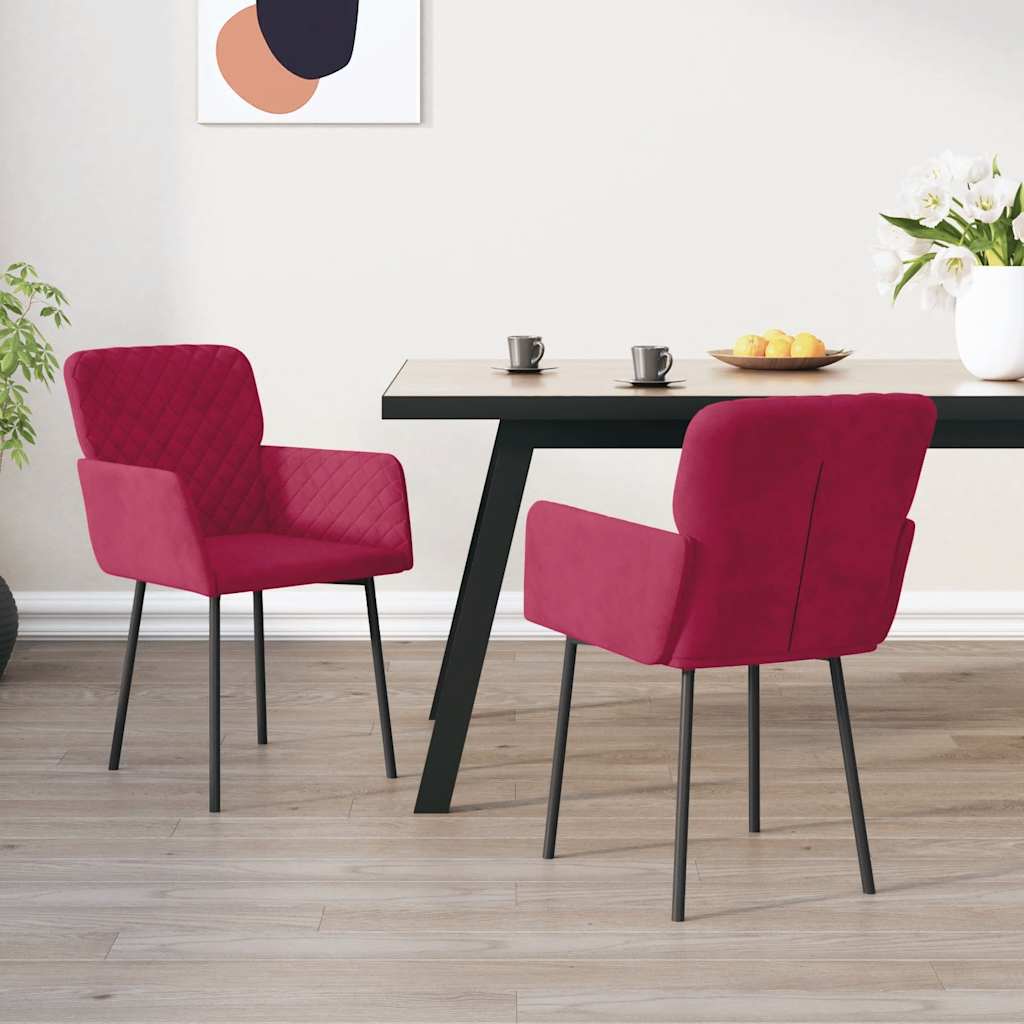 Dining chairs, 2 pcs., burgundy, velvet