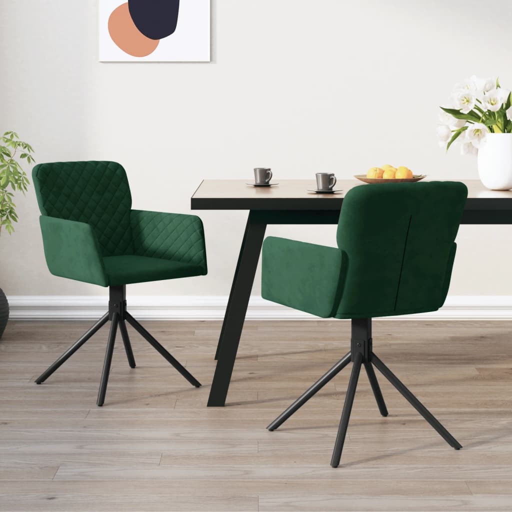 Swivel dining chairs, 2 pcs., dark green, velvet