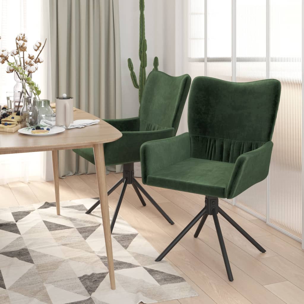 Swivel dining chairs, 2 pcs., dark green, velvet
