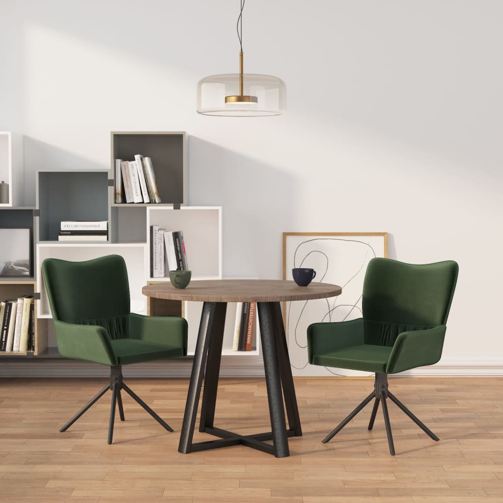 Swivel dining chairs, 2 pcs., dark green, velvet