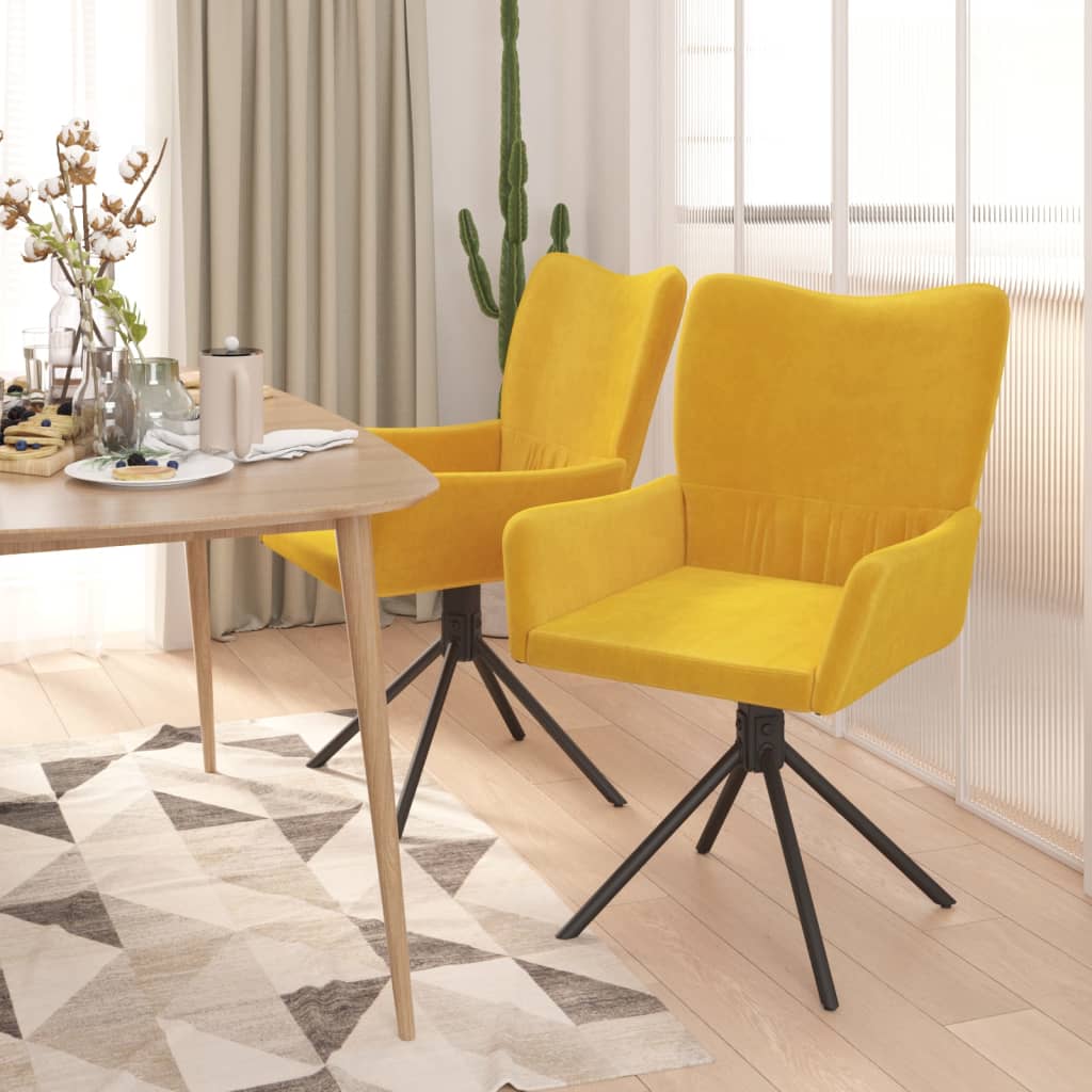 Swivel Dining Chairs, 2 pcs, Yellow, Velvet