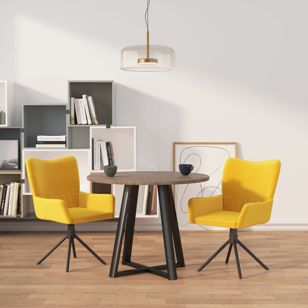 Swivel Dining Chairs, 2 pcs, Yellow, Velvet