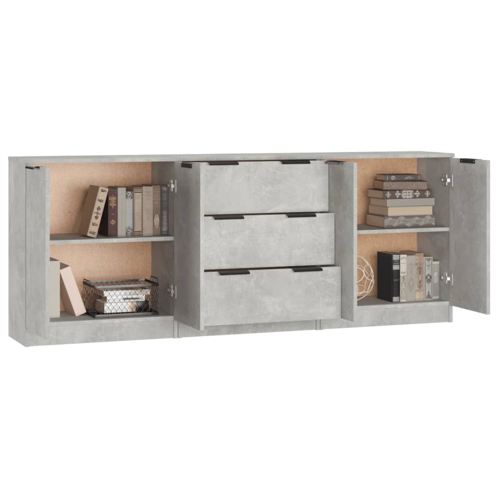 Side cabinets, 3 pieces, concrete grey, engineered wood