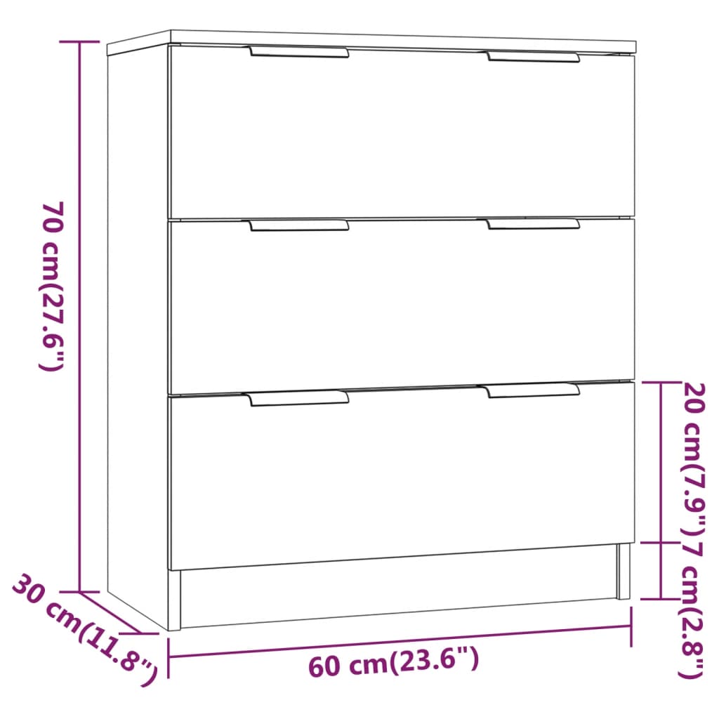Side cabinets, 3 pieces, concrete grey, engineered wood