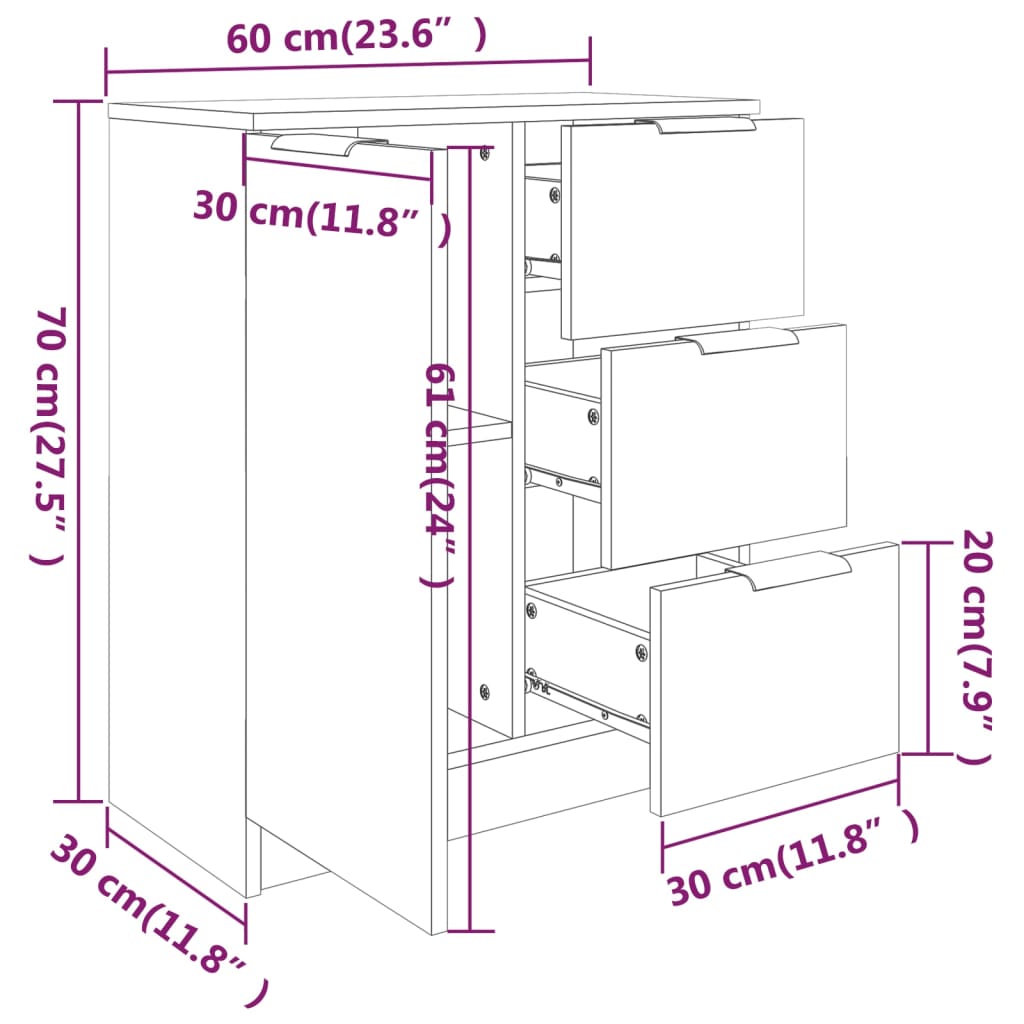 Side tables, 2 pcs, smoky oak, 60x30x70cm, wood