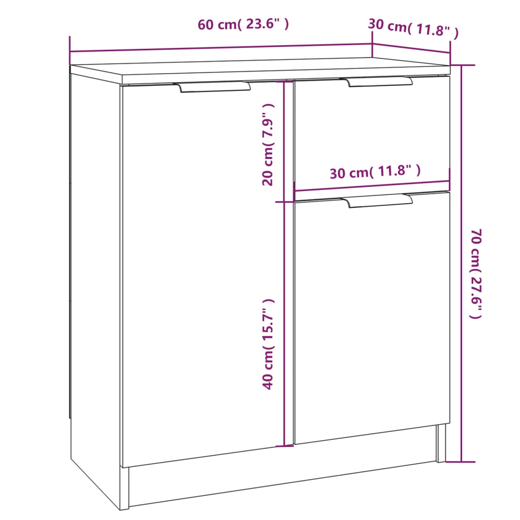 Sideboards, 2 pcs., grey oak, 60x30x70cm, wood