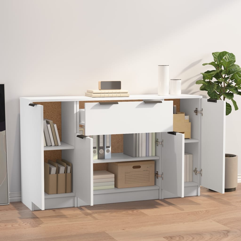 Sideboards, 3 pcs., white, engineered wood