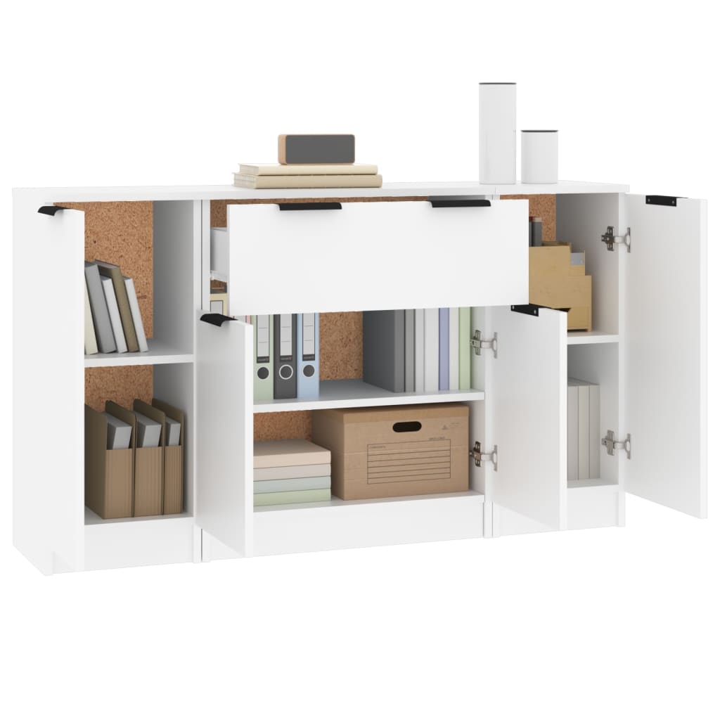 Sideboards, 3 pcs., white, engineered wood