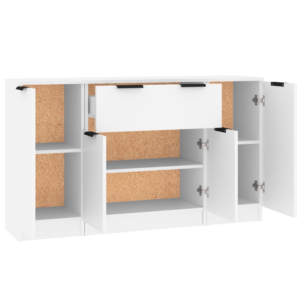 Sideboards, 3 pcs., white, engineered wood