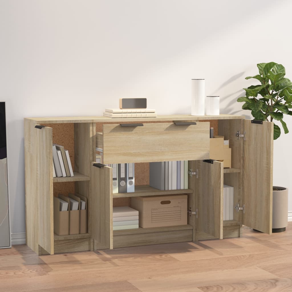 Side cabinets, 3 pcs., smoky oak, engineered wood