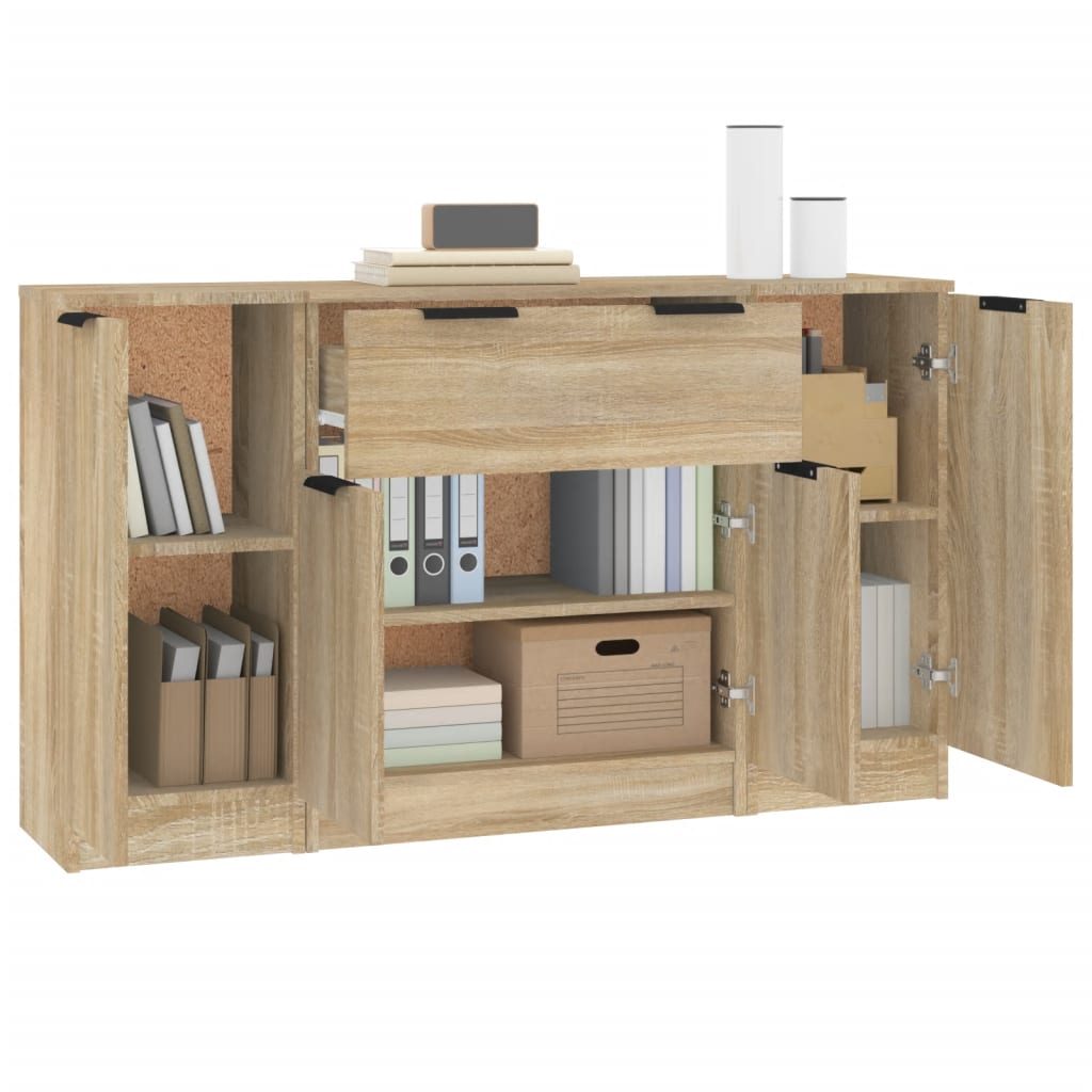 Side cabinets, 3 pcs., smoky oak, engineered wood