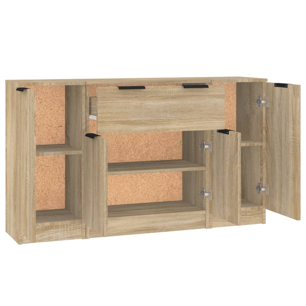 Side cabinets, 3 pcs., smoky oak, engineered wood