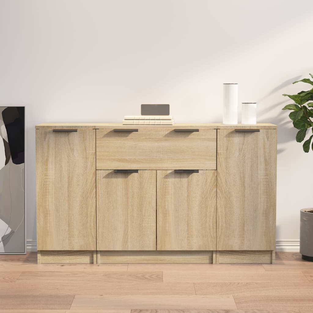 Side cabinets, 3 pcs., smoky oak, engineered wood