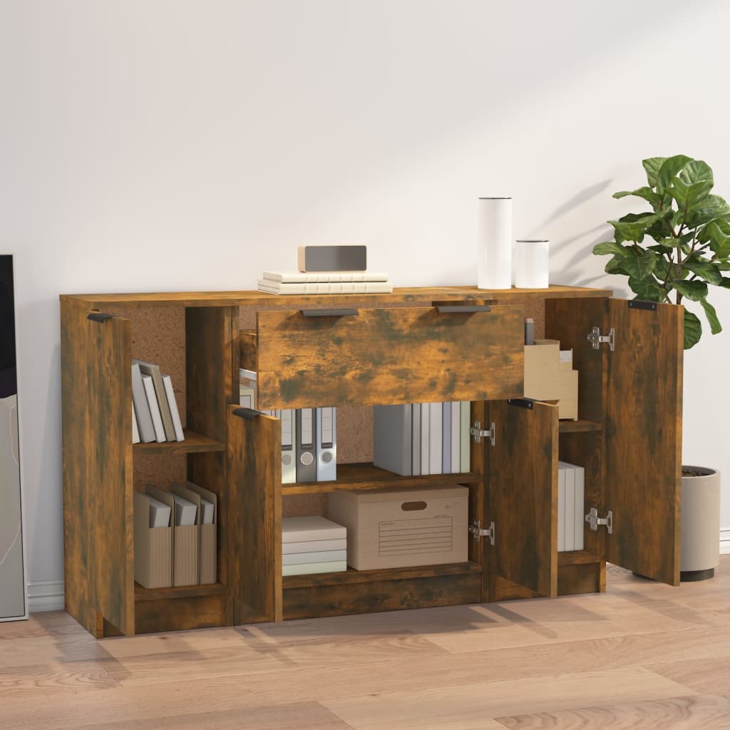 Side cabinets, 3 pcs., smoky oak, engineered wood