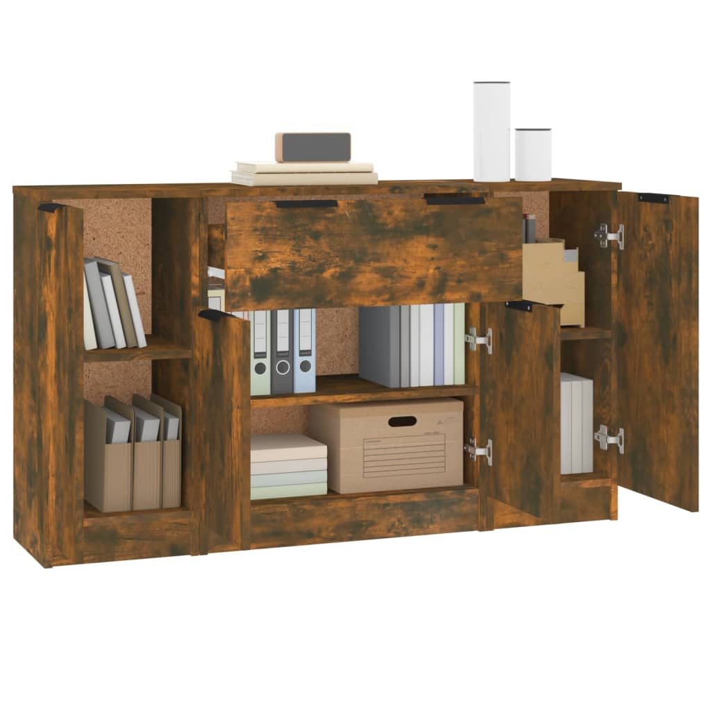 Side cabinets, 3 pcs., smoky oak, engineered wood