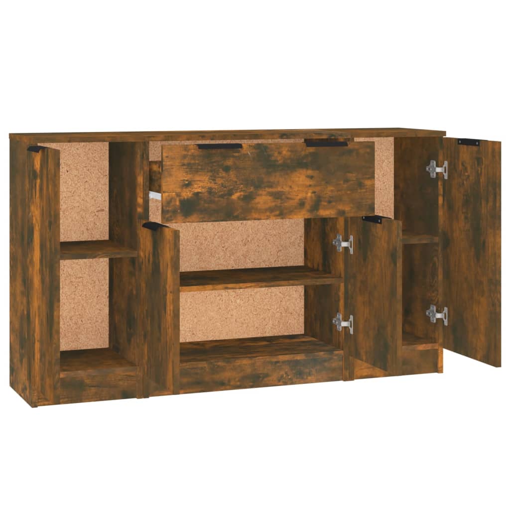 Side cabinets, 3 pcs., smoky oak, engineered wood