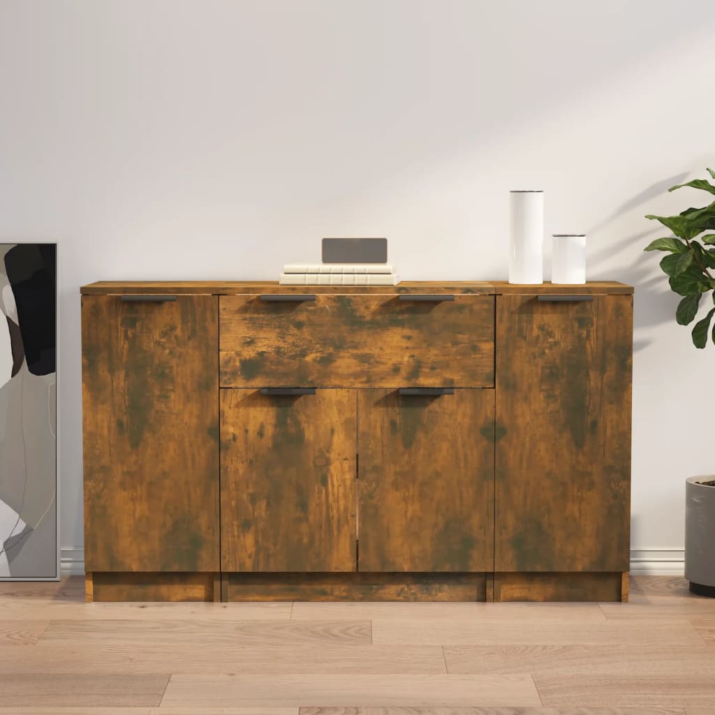 Side cabinets, 3 pcs., smoky oak, engineered wood