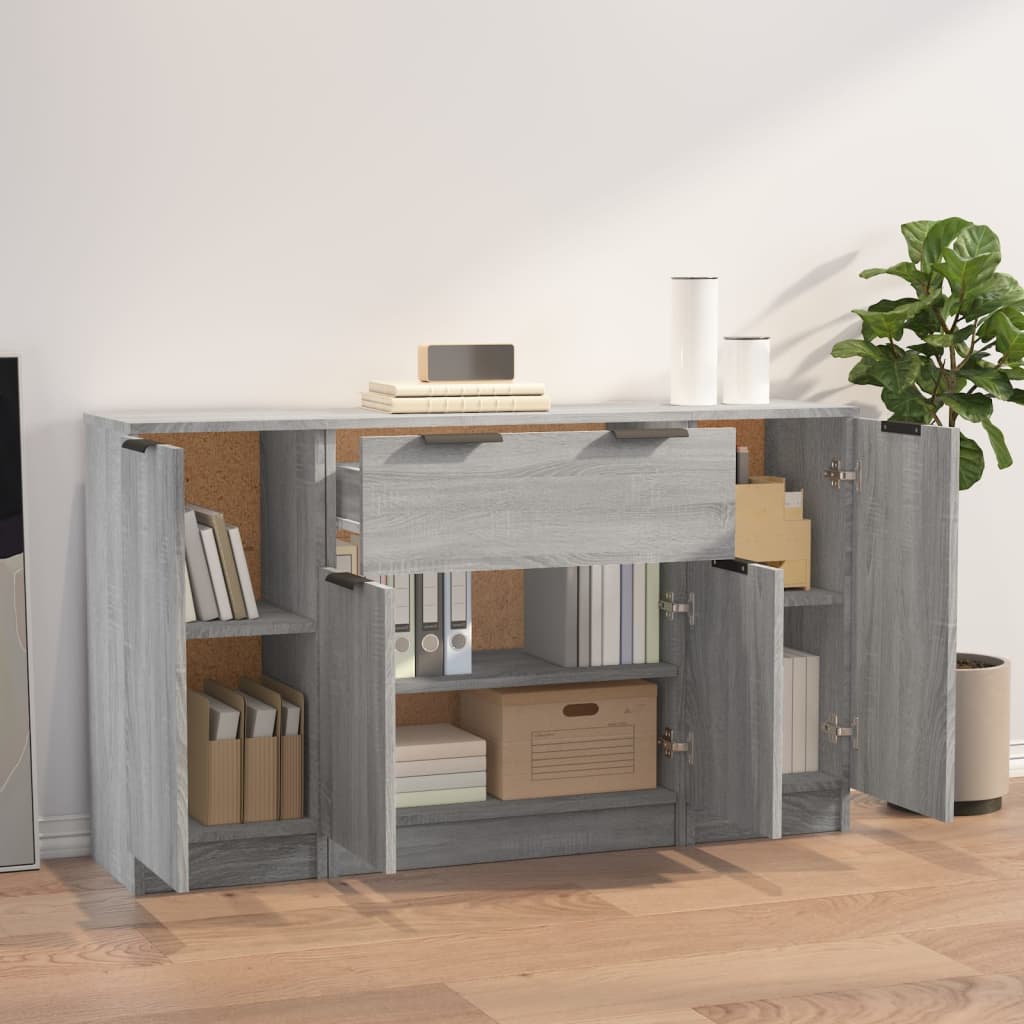 Sideboards, 3 pcs., grey oak, engineered wood