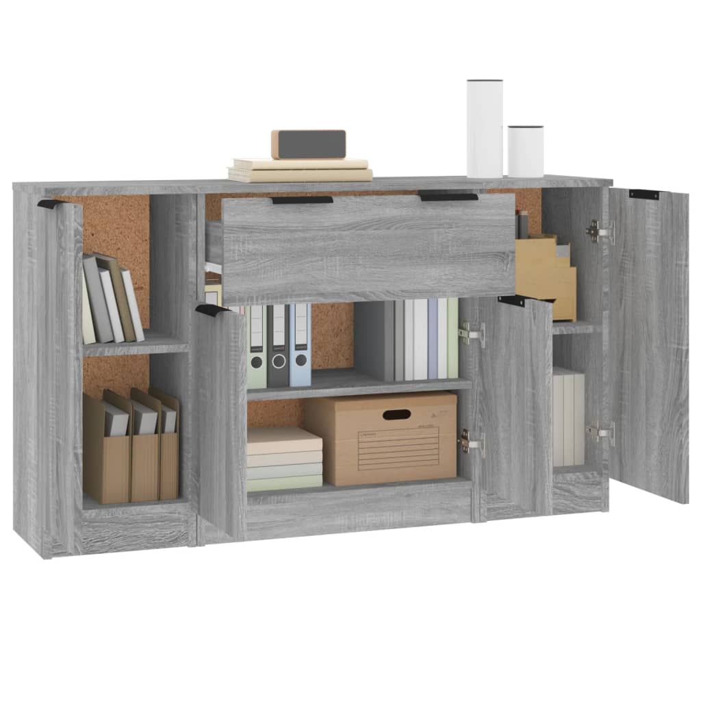 Sideboards, 3 pcs., grey oak, engineered wood
