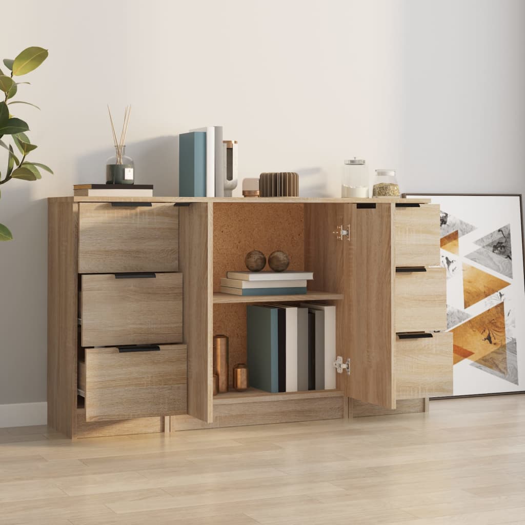 Side cabinets, 3 pcs., smoky oak, engineered wood