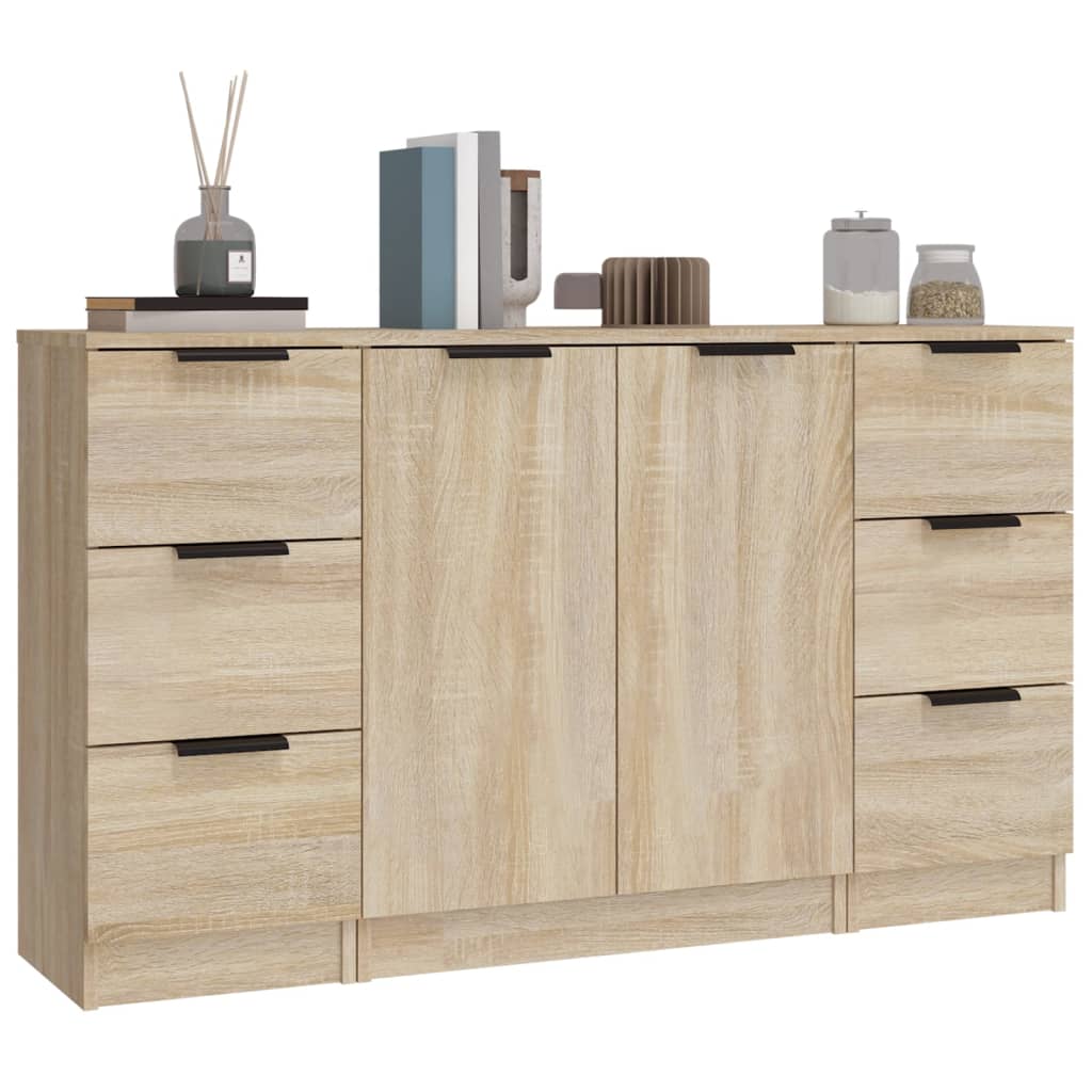 Side cabinets, 3 pcs., smoky oak, engineered wood