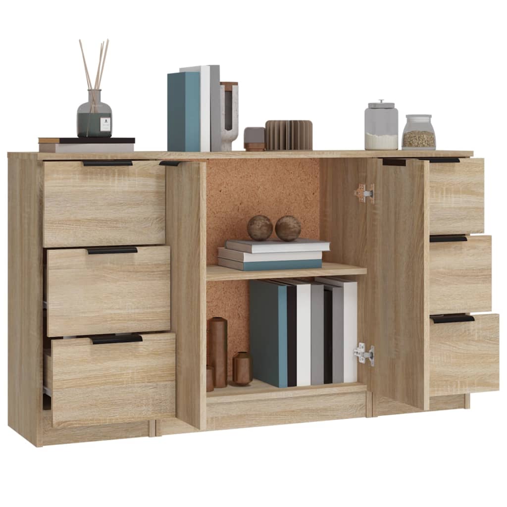 Side cabinets, 3 pcs., smoky oak, engineered wood