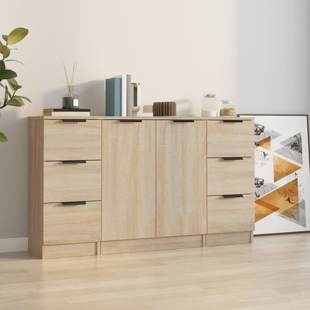 Side cabinets, 3 pcs., smoky oak, engineered wood