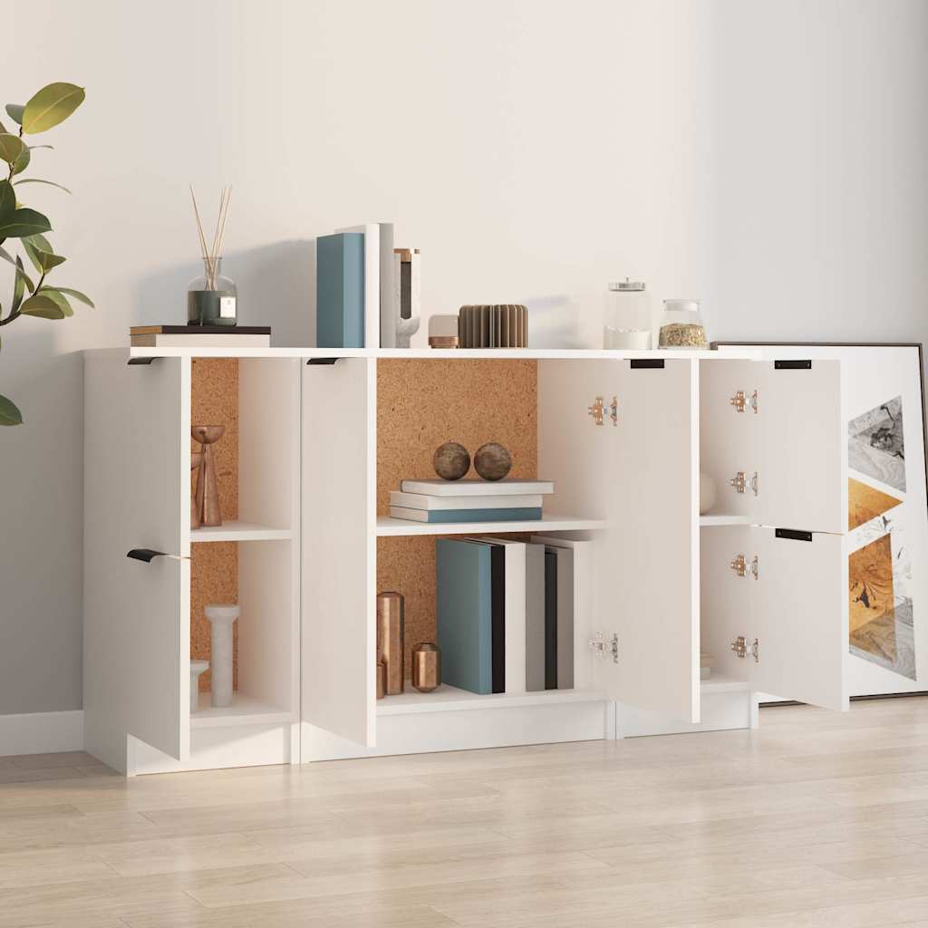 Sideboards, 3 pcs., white, engineered wood