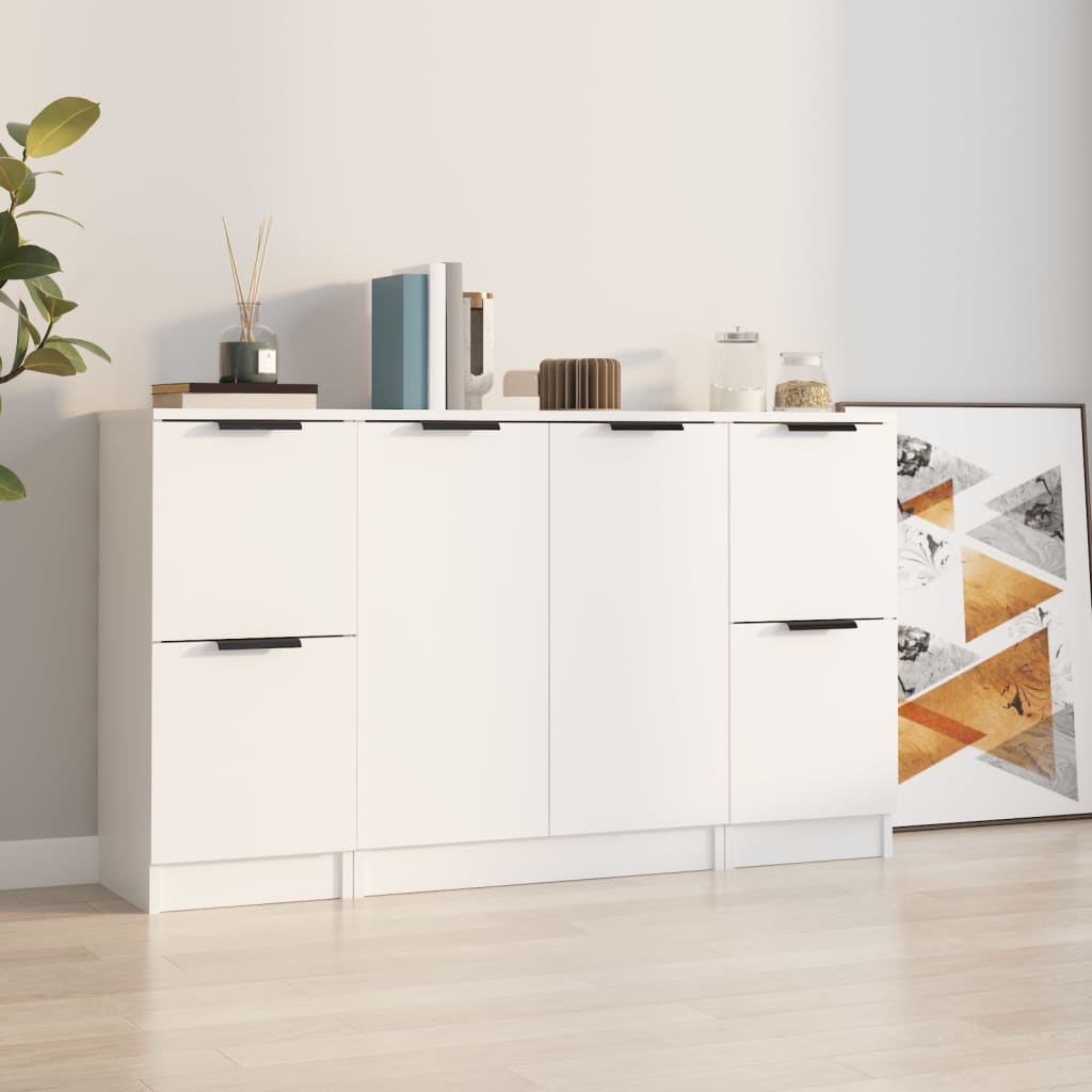 Sideboards, 3 pcs., white, engineered wood