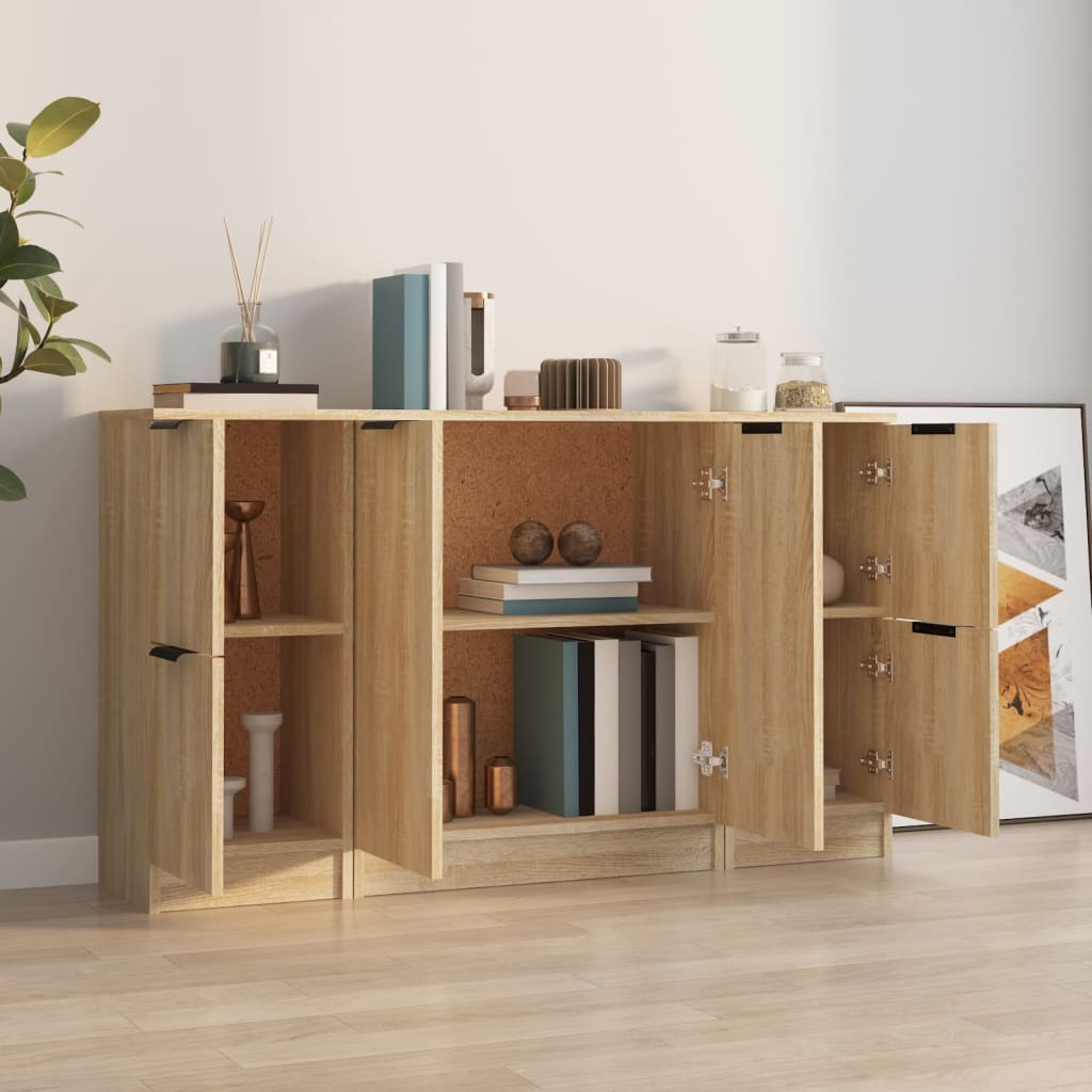 Side cabinets, 3 pcs., smoky oak, engineered wood