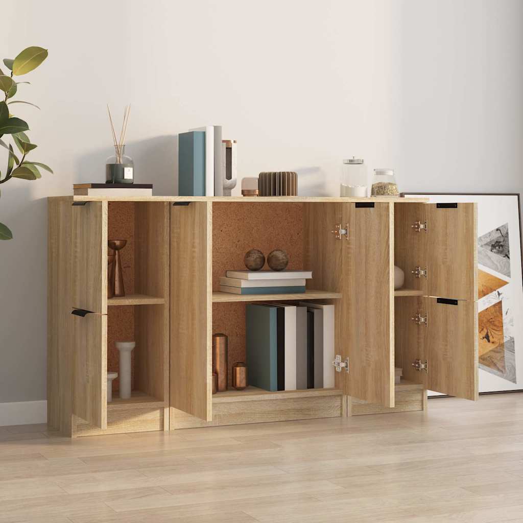 Side cabinets, 3 pcs., smoky oak, engineered wood
