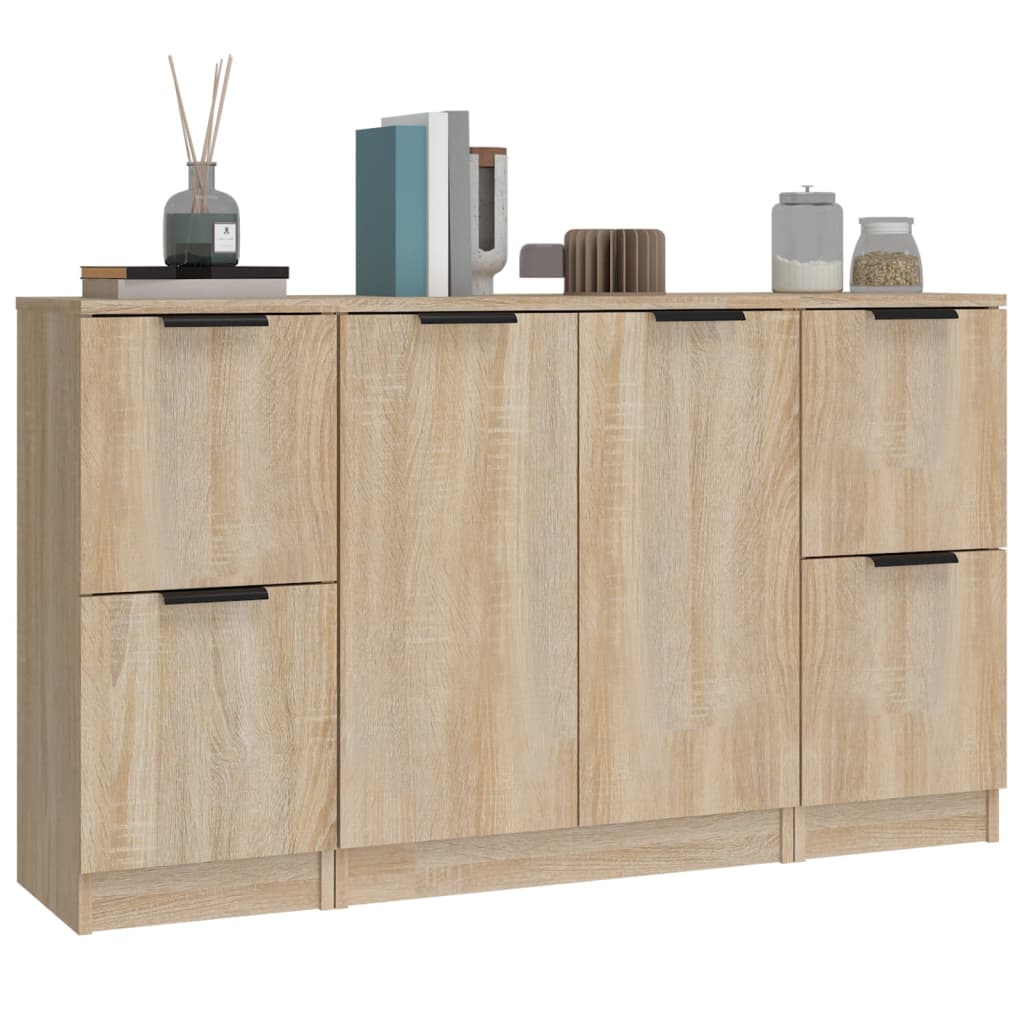 Side cabinets, 3 pcs., smoky oak, engineered wood