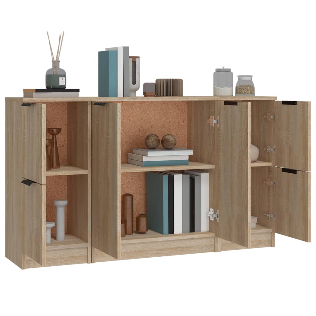 Side cabinets, 3 pcs., smoky oak, engineered wood