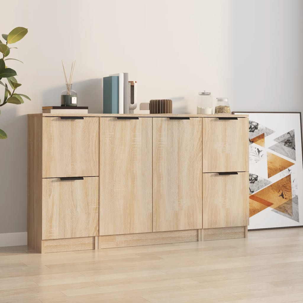 Side cabinets, 3 pcs., smoky oak, engineered wood