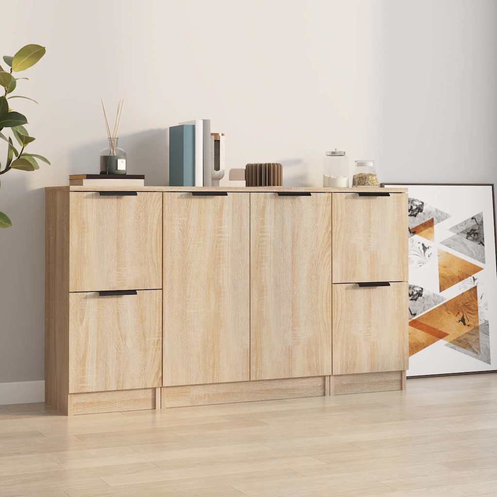 Side cabinets, 3 pcs., smoky oak, engineered wood
