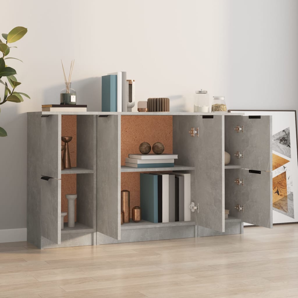Sideboards, 3 pcs, concrete grey, engineered wood