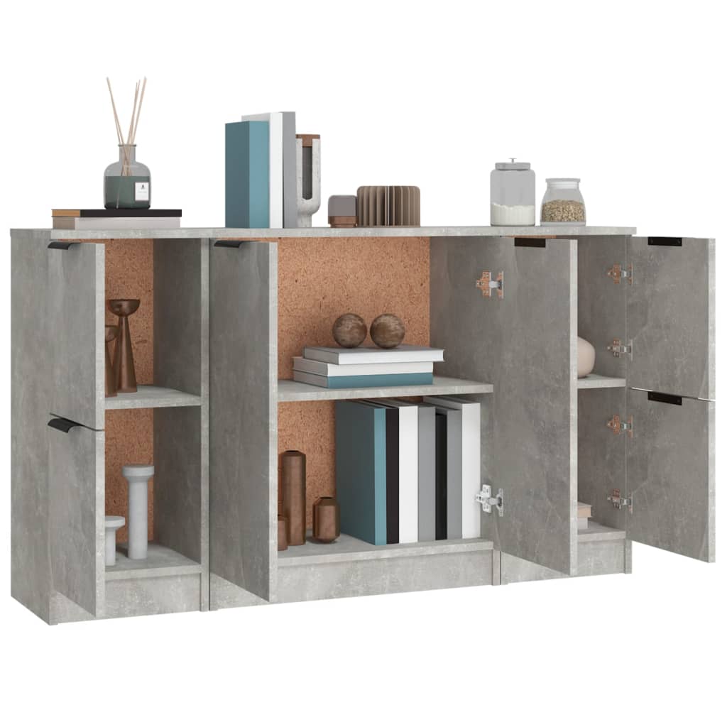 Sideboards, 3 pcs, concrete grey, engineered wood