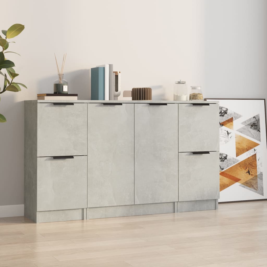 Sideboards, 3 pcs, concrete grey, engineered wood