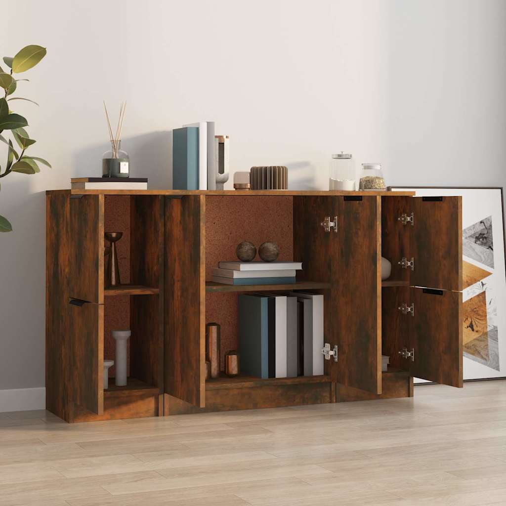 Side cabinets, 3 pcs., smoky oak, engineered wood