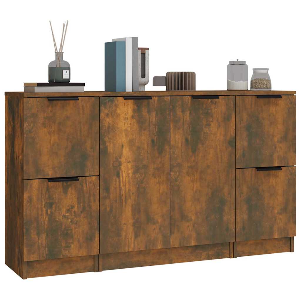 Side cabinets, 3 pcs., smoky oak, engineered wood