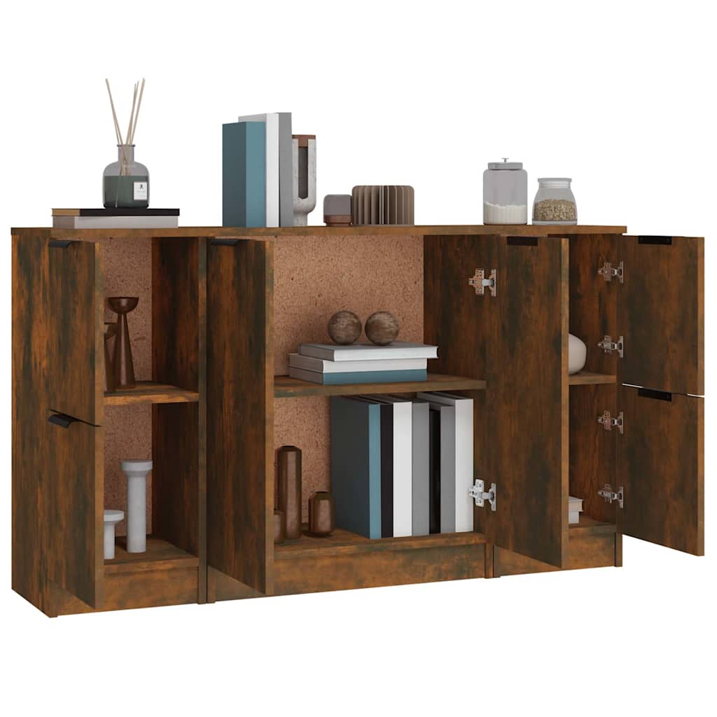 Side cabinets, 3 pcs., smoky oak, engineered wood