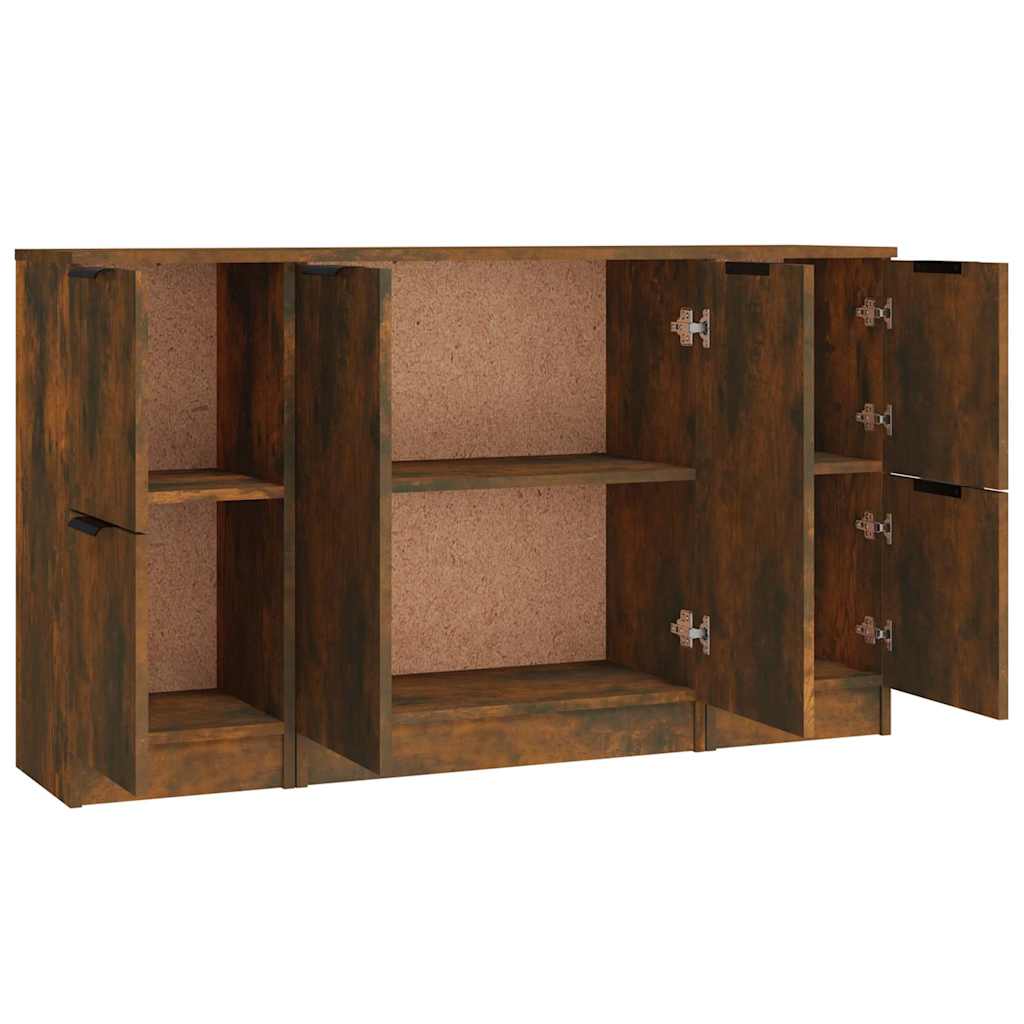 Side cabinets, 3 pcs., smoky oak, engineered wood
