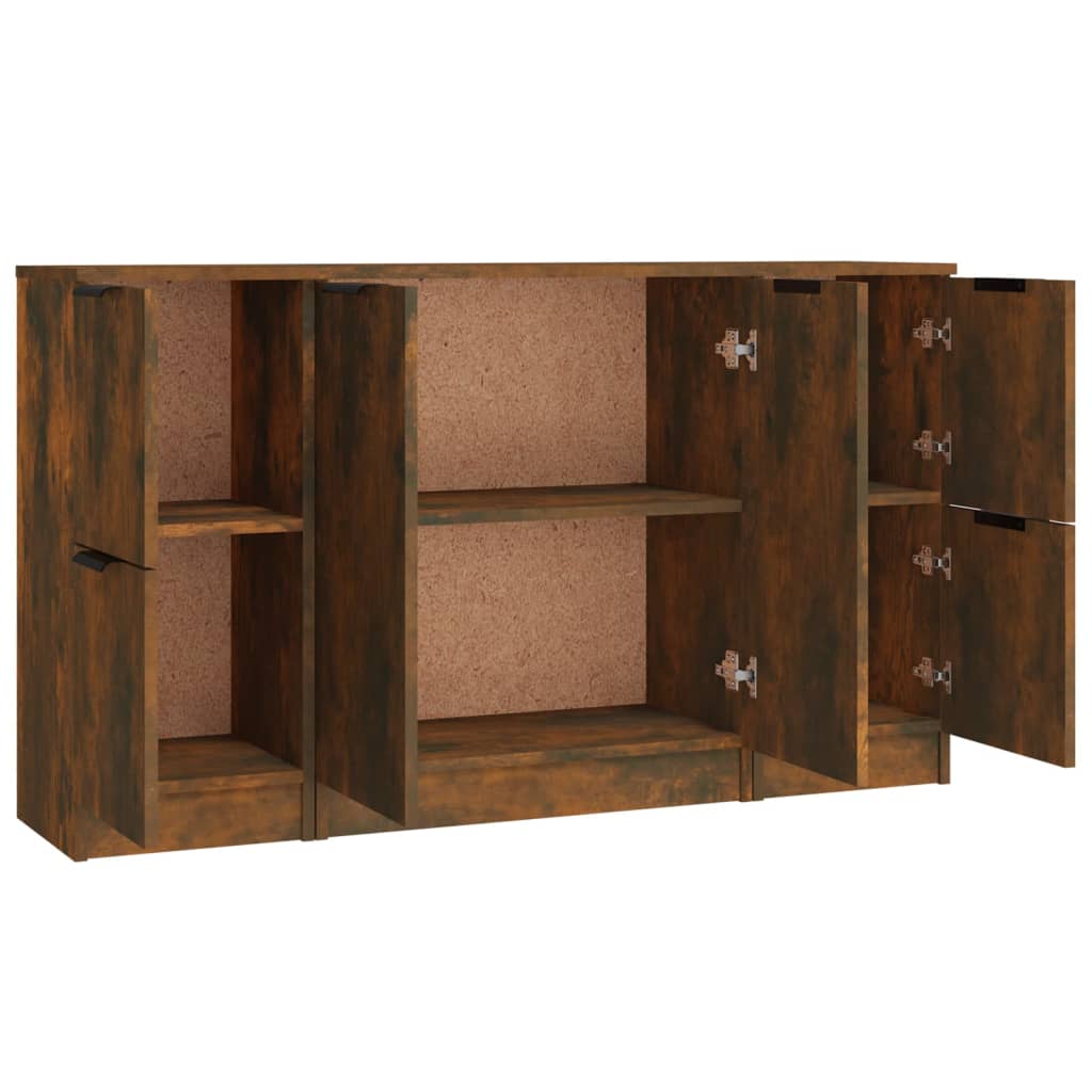 Side cabinets, 3 pcs., smoky oak, engineered wood