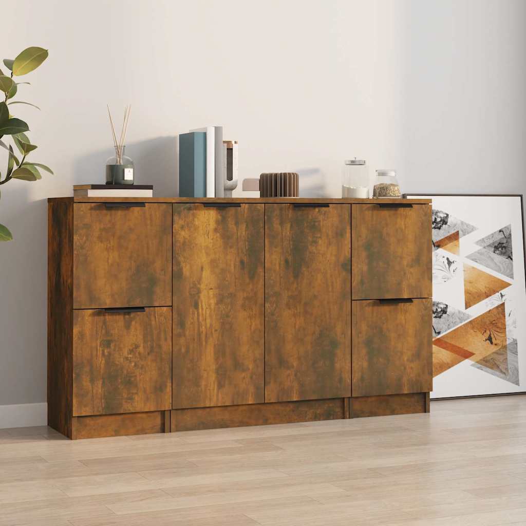 Side cabinets, 3 pcs., smoky oak, engineered wood