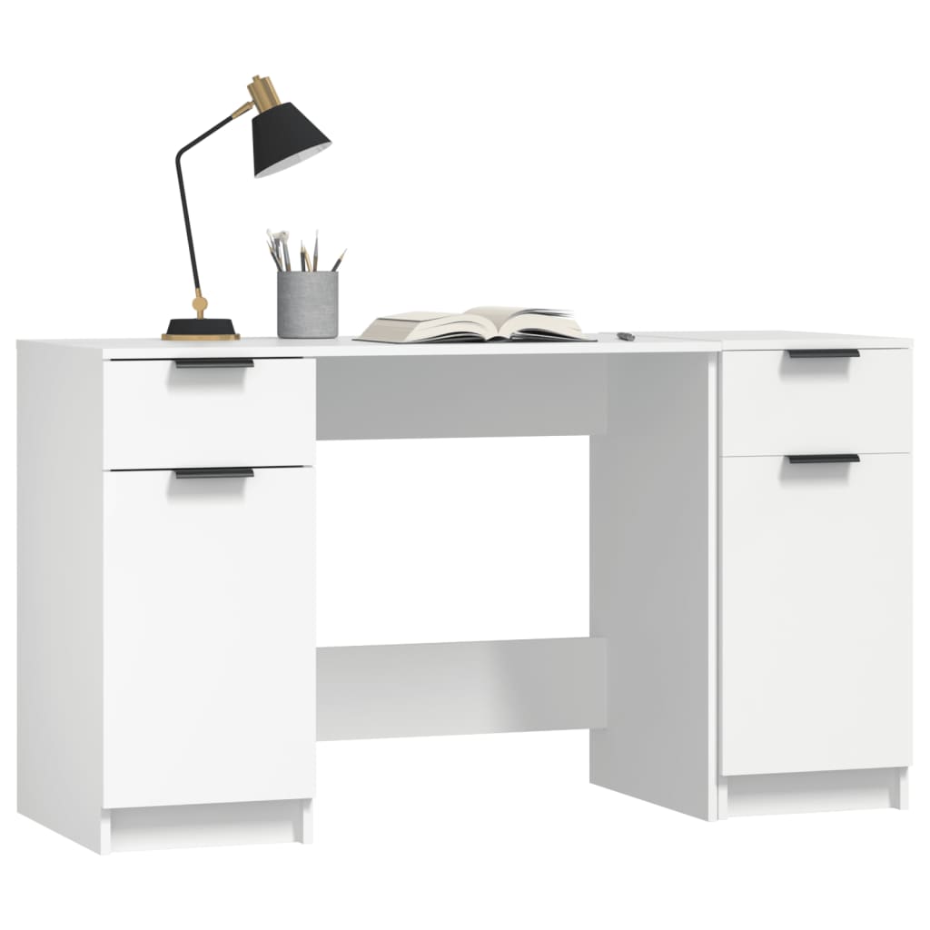 Desk with side cabinet, white, engineered wood