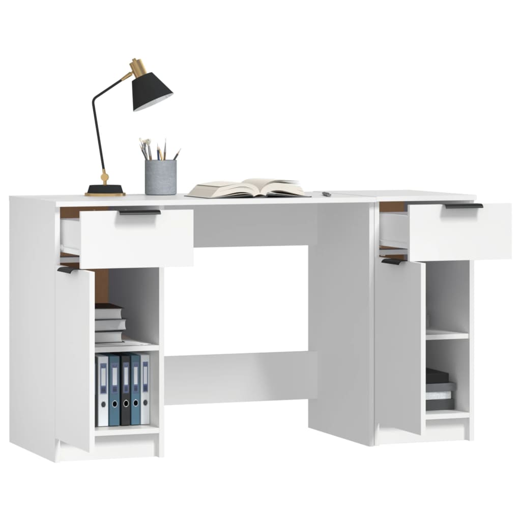 Desk with side cabinet, white, engineered wood