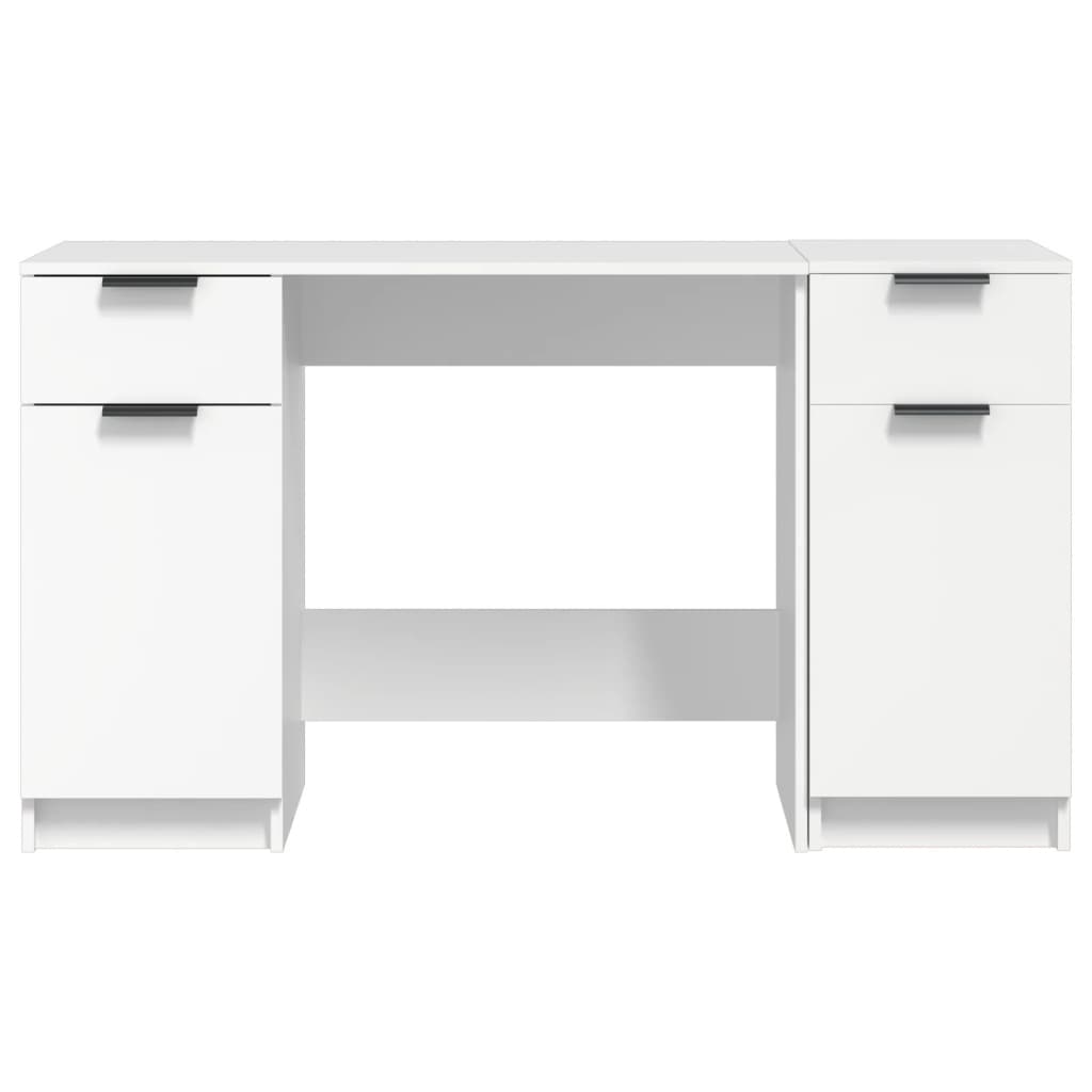 Desk with side cabinet, white, engineered wood