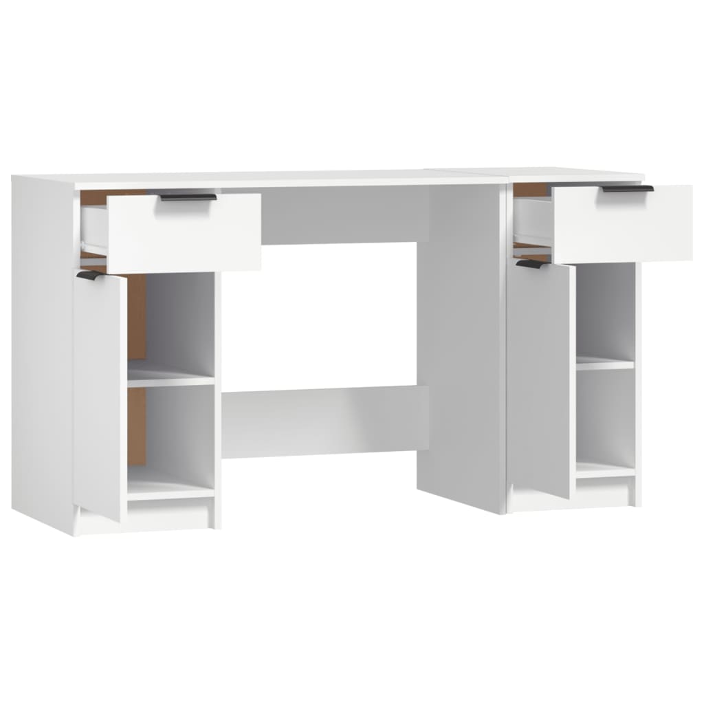 Desk with side cabinet, white, engineered wood