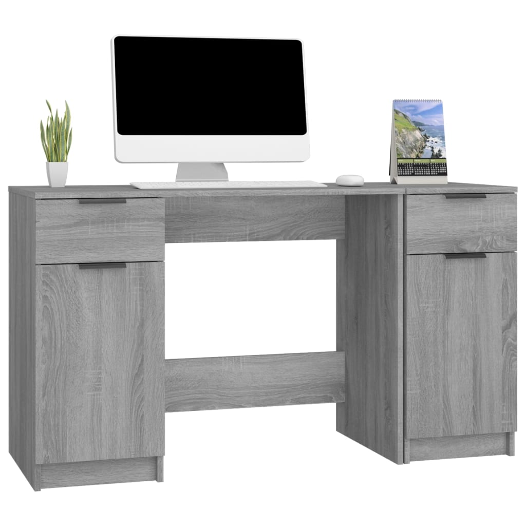 Desk with side cabinet, grey oak, wood